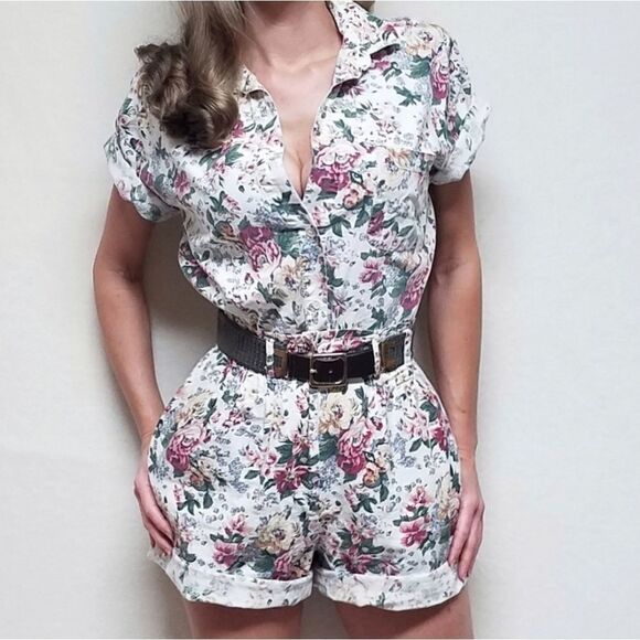 OOAK Vintage Capacity Cottagecore Floral Cotton Belted Two-piece Short Set M - Picture 2 of 12